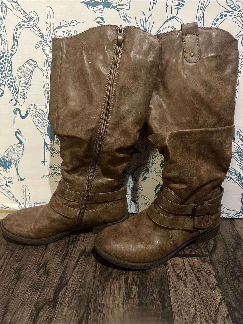 Madison Brown Slouchy Mid-Calf Buckle Riding Boots